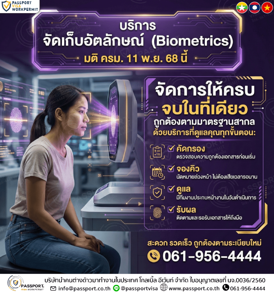 บริการ แรงงานต่างด้าว จัดเก็บอัตลักษณ์บุคคล (Biometrics) ตรวจคนเข้าเมือง มติ11.11.2568