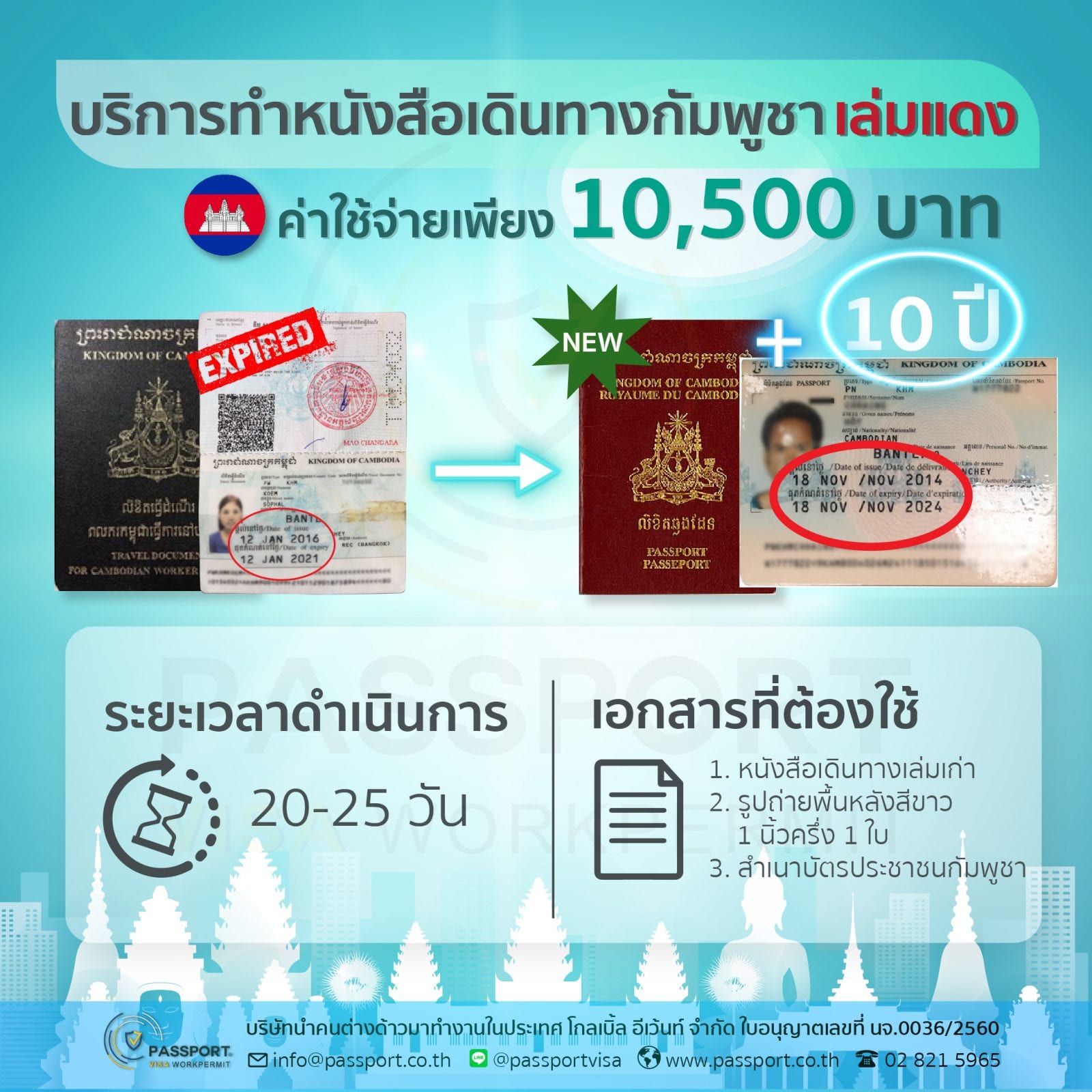 บริการทำหนังสือเดินทางกัมพูชาเล่มแดง อายุ10ปี