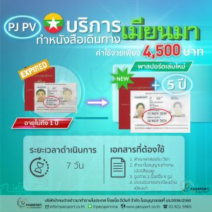 บริการ พาสปอร์ตพม่าหมดอายุ pj,pv เล่มสีแดง ทำเล่มใหม่ อายุ 5 ปี 4500