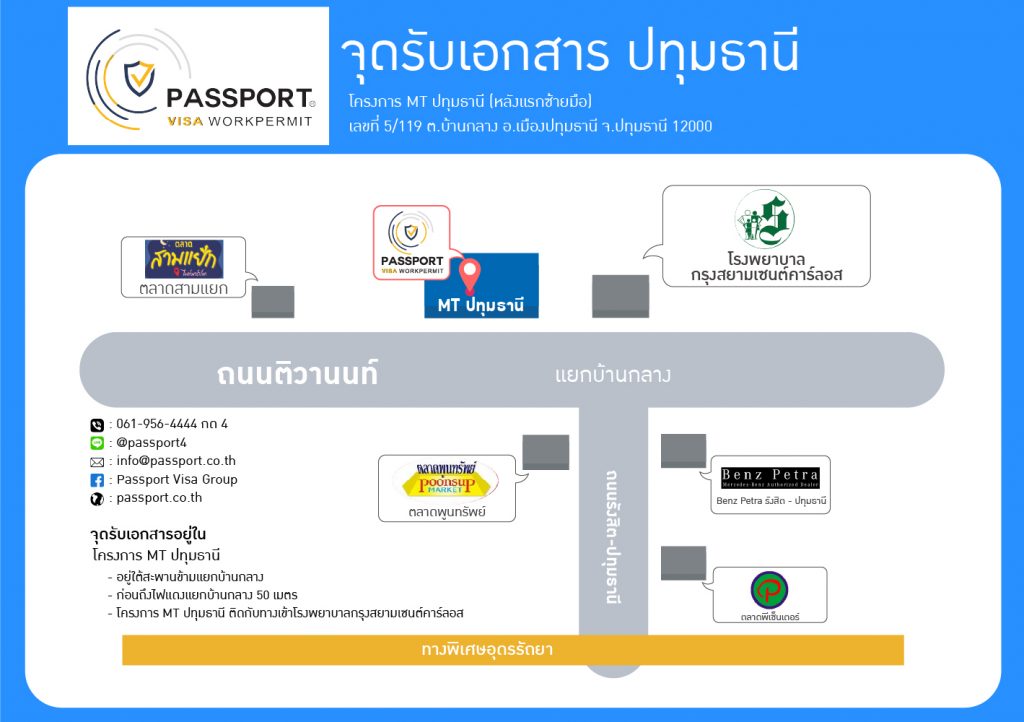 แผนที่ จุดบริการต่างด้าว รับเอกสารปทุมธานี