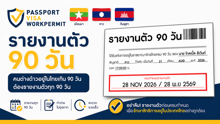 บริการรายงานตัว 90 วัน คนต่างด้าว พม่า เมียนมา ลาว กัมพูขา 2026