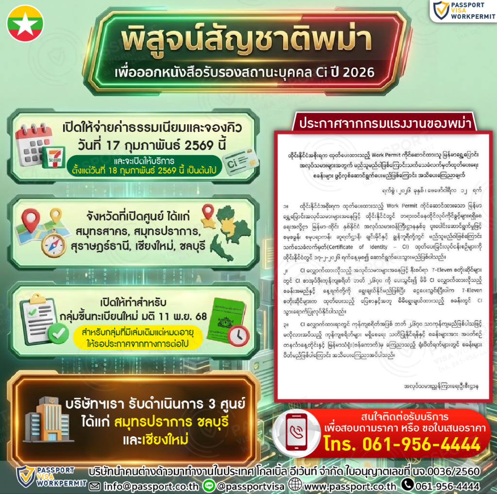 ประกาศพิสูจน์สัญชาติพม่า ทำ CI เมียนมา 2569